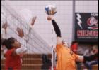 Bria Hoffarth sent back a volley in playoff action.