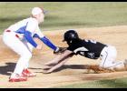 USA junior shortstop Jackson Thieschafer placed the tag on LPGE junior Ted Stacey during a stolen base attempt last Friday.